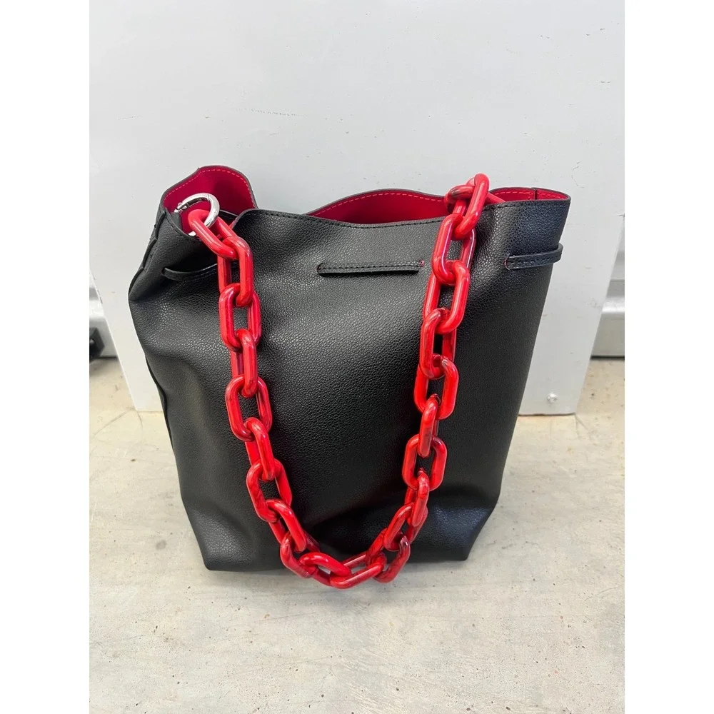 Delta Sigma Theta Sorority Bucket Bag Womens Black Red Leather Para NWOT